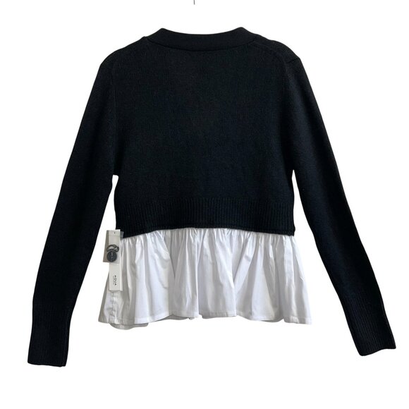 NWT AQUA Cashmere V-Neck Twofer Black White M Bloomingdale’s Best Seller - Picture 5 of 12